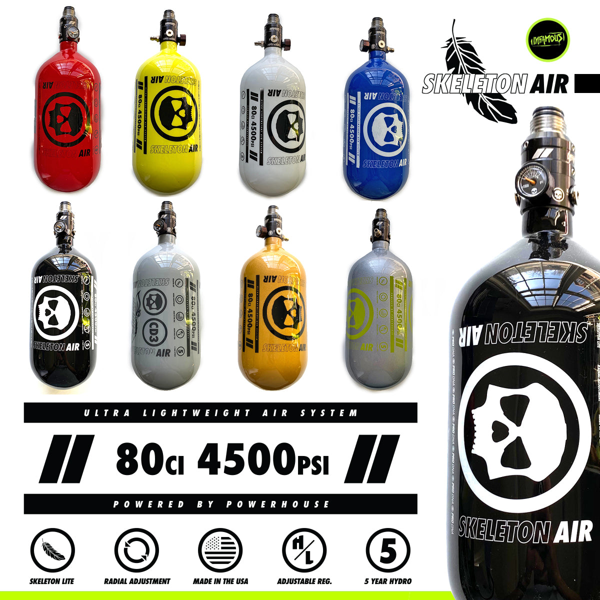 SKELETON AIR "HYPERLIGHT" TANK W/ HAYMAKER 500 REGULATOR