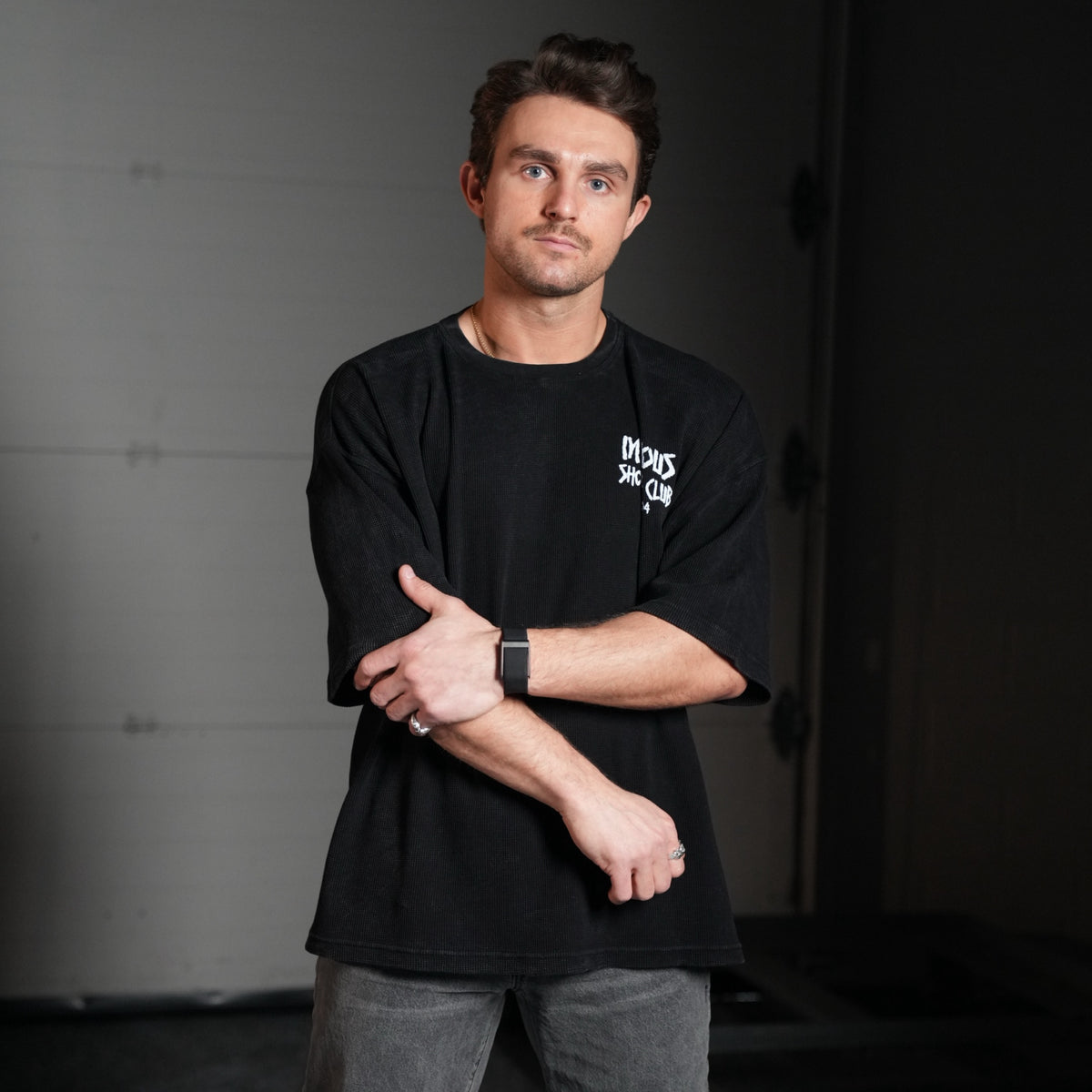 FOUNDATION WAFFLE TEE – BLACK WASH