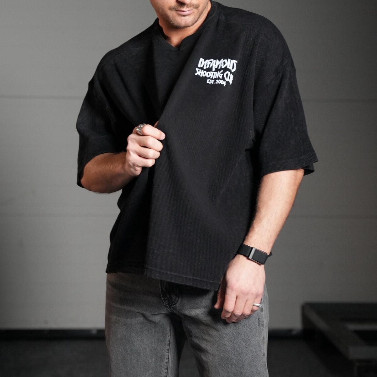 FOUNDATION WAFFLE TEE – BLACK WASH