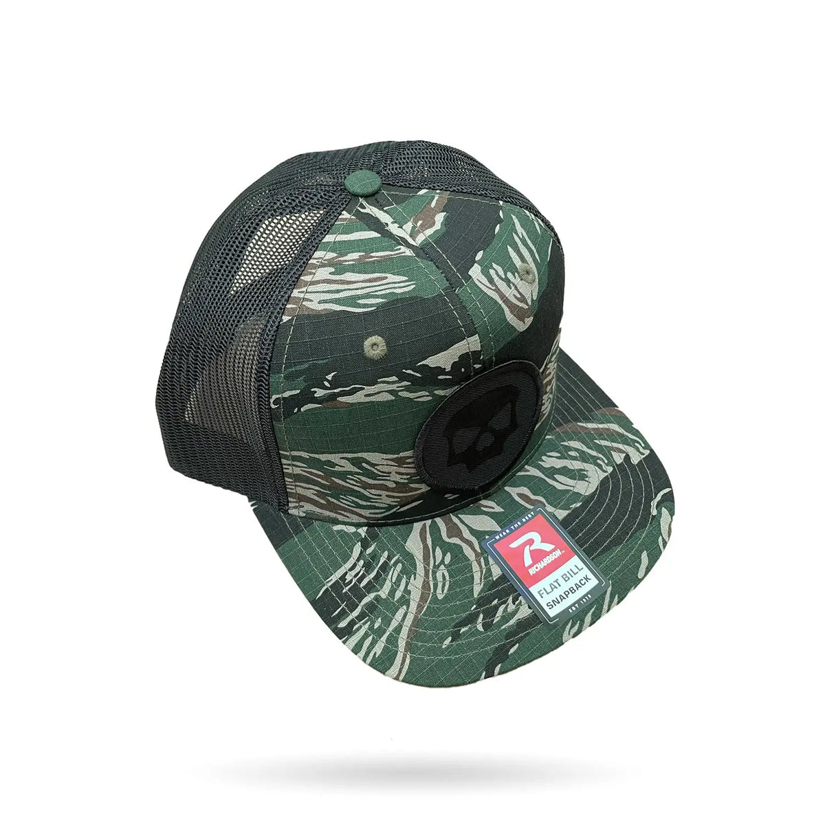 SKULL 7 Panel Adjustable Hat - CAMO BLACK SKULL Infamous Paintball