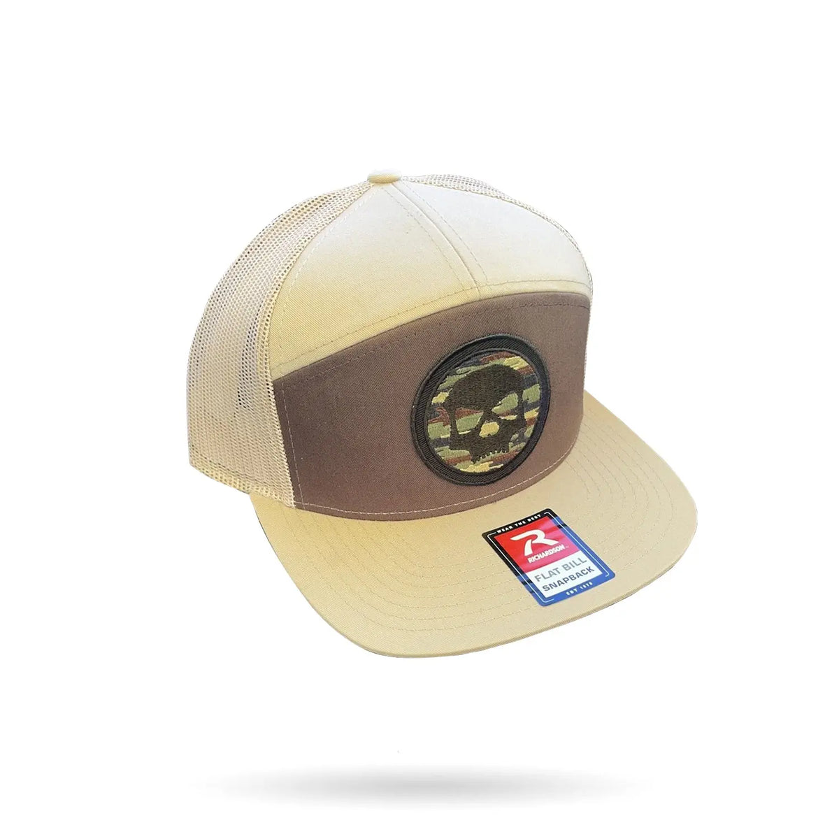 SKULL 7 Panel Adjustable Hat - TAN Infamous Paintball